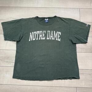 Vintage Champion Notre Dame T-Shirt Green XXL Distressed Logo 90s/00s NCAA Fade
